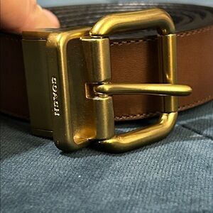 Coach Tan Leather Belt with Gold Buckle